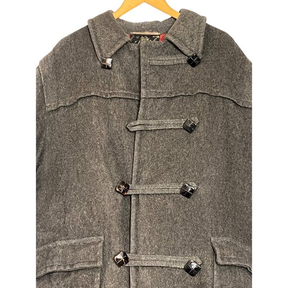 Loden Frey Wool Coat Western Germany Size 50 Gray Red Lining Toggle Closure Flaw - Picture 4 of 16